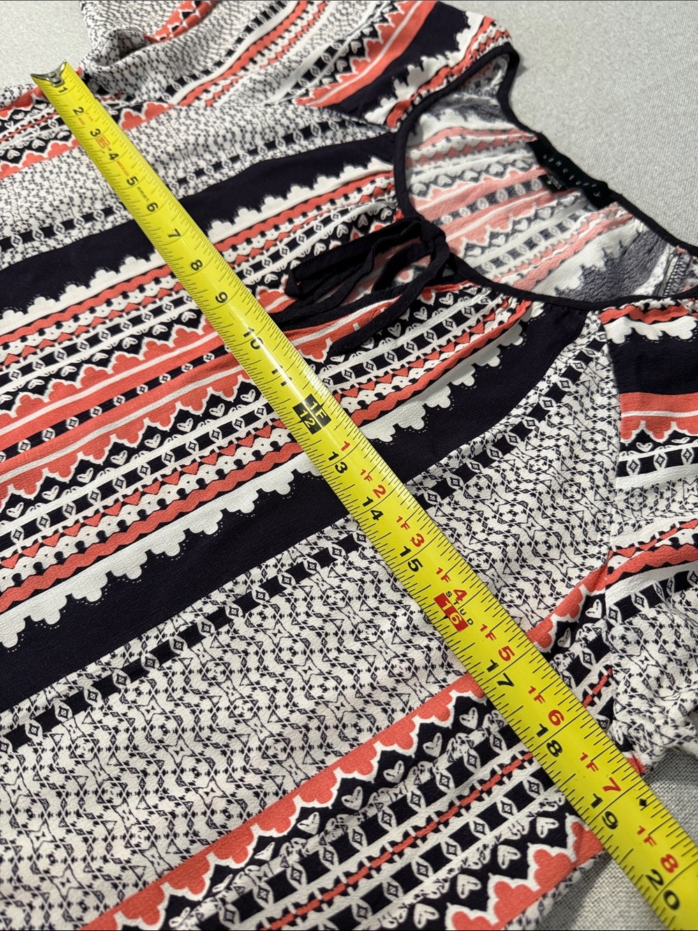 Sanctuary Striped Boho Tie-Neck Blouse in Coral, Black & White Size Small - Picture 7 of 14